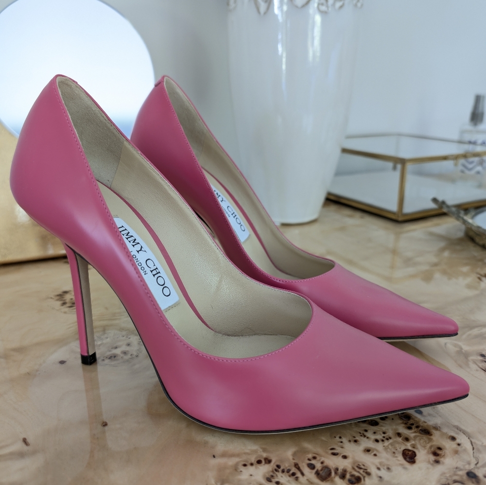 Jimmy Choo Love 100, Size 38 (US 8), Bubble Pink Leather Heels